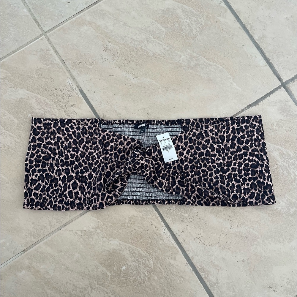 Express Leopard Print Tie Front Bandeau Top